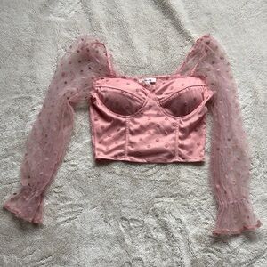 Milolly Pink Polka Dot Puff Sleeve Crop Top | Size Small | Y2K Cottagecore Chic
